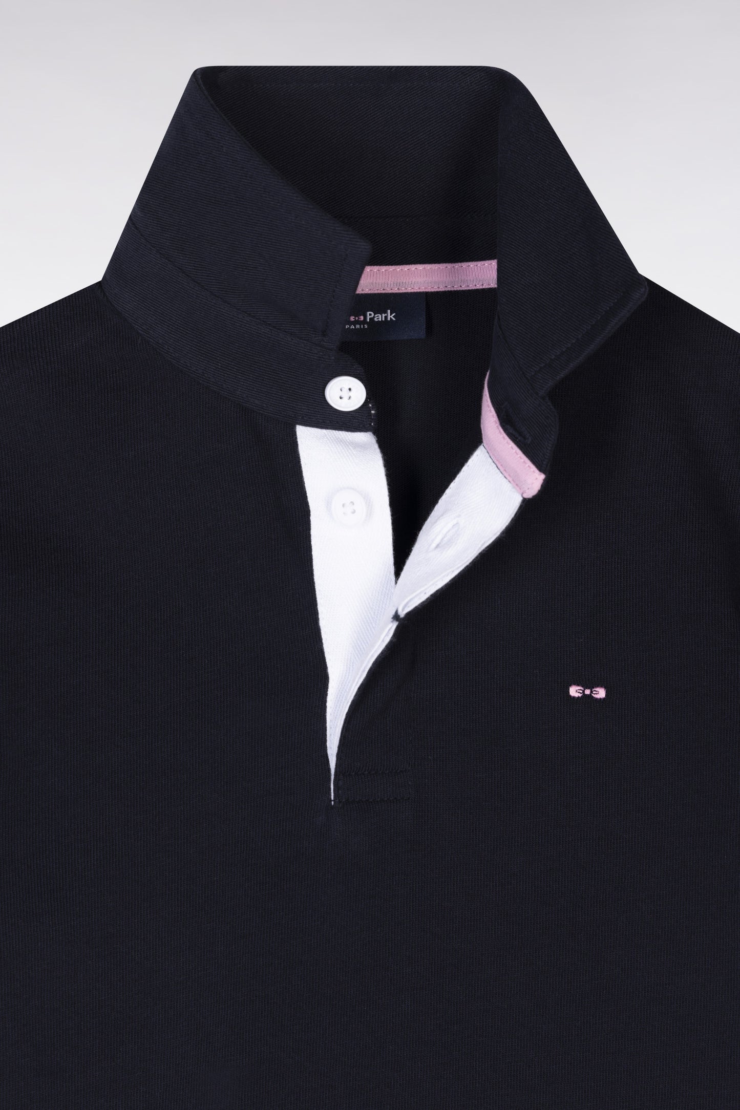 Straight-cut short-sleeved navy cotton jersey with back embroidery