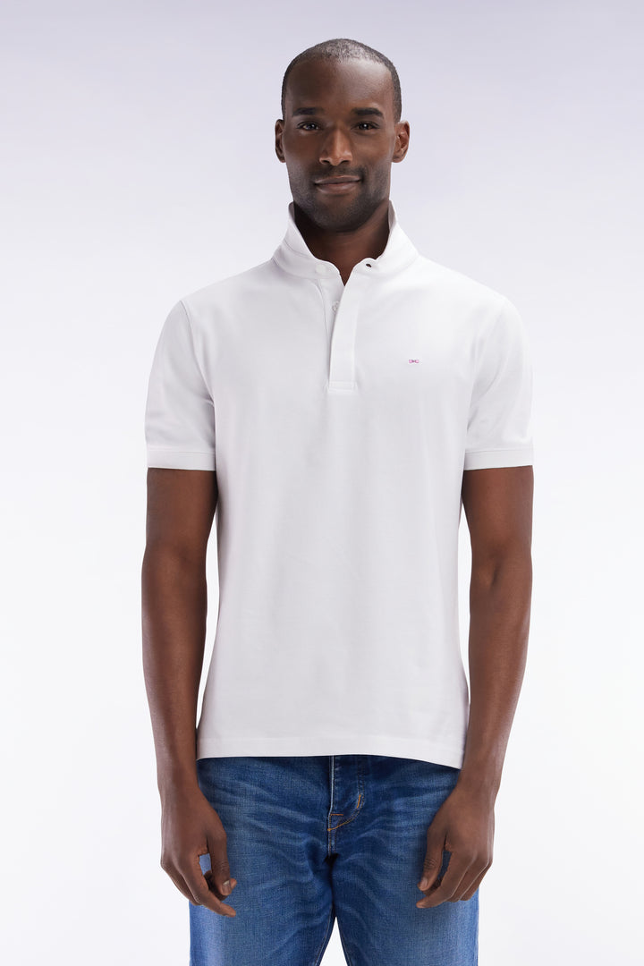 Polo à manches courtes en piqué coton stretch blanc coupe ajustée