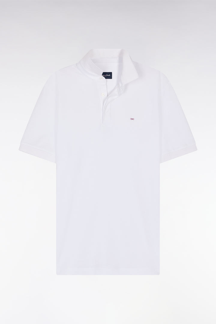 Polo à manches courtes en piqué coton stretch blanc coupe ajustée