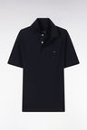 Slim-fit short-sleeved polo shirt in navy stretch cotton piqué