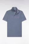 Slim-fit short-sleeved polo shirt in grey blue stretch cotton piqué