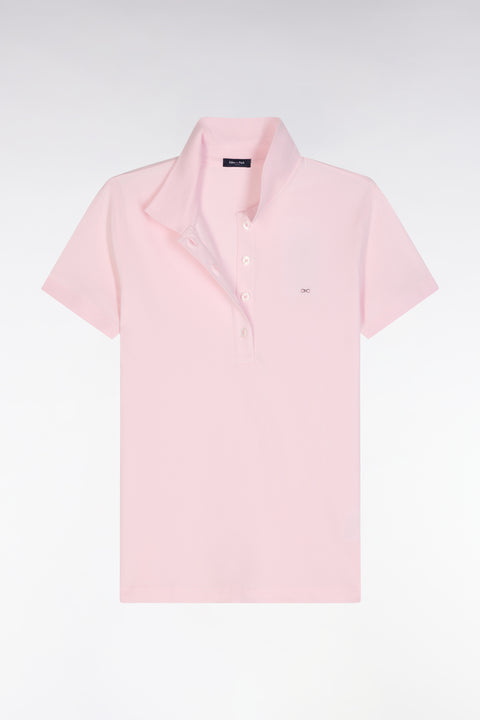 Slim-fit short-sleeved polo shirt in pink stretch cotton piqué - Image 2
