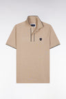 Slim-fit short-sleeved polo shirt in beige stretch cotton piqué