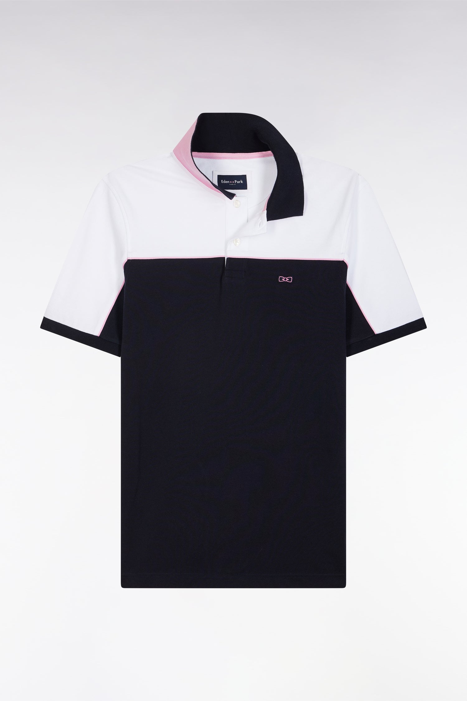 Polo à manches courtes en coton marine colorblock coupe droite