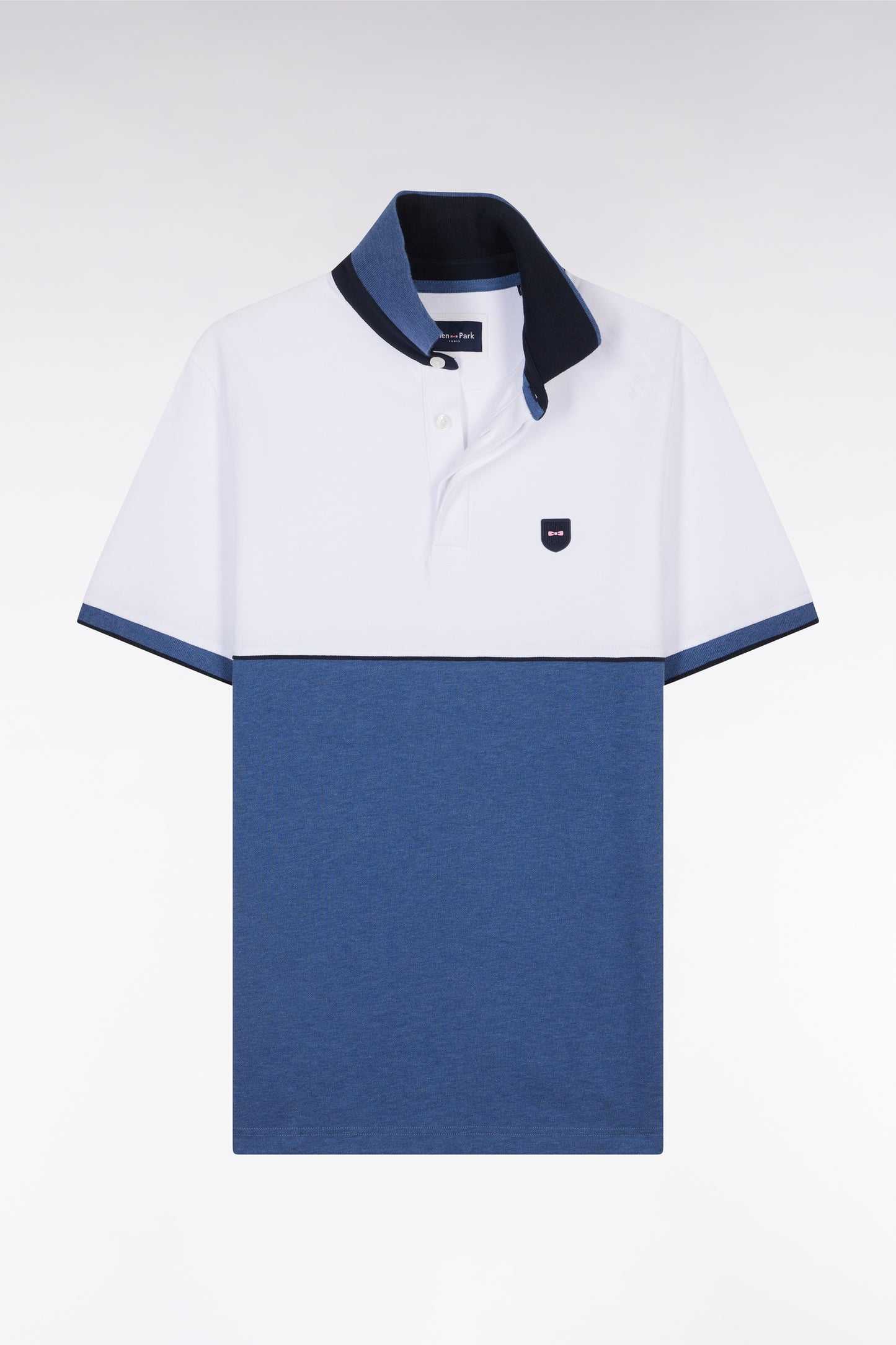 Slim-fit two-tone blue stretch cotton short-sleeved polo shirt