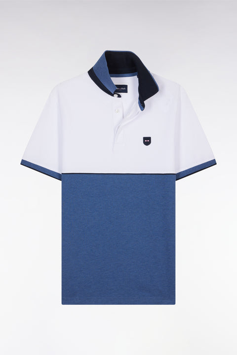 Slim-fit two-tone blue stretch cotton short-sleeved polo shirt - Image 2