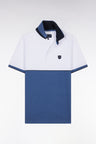 Slim-fit two-tone blue stretch cotton short-sleeved polo shirt