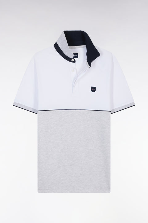 Slim-fit two-tone grey stretch cotton short-sleeved polo shirt - Image 1