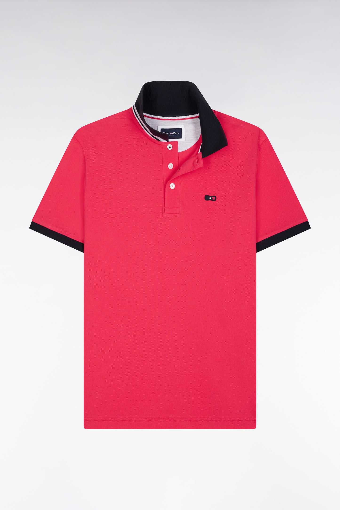 Straight-fit short-sleeved polo shirt in pink cotton piqué with tricolor embroidery