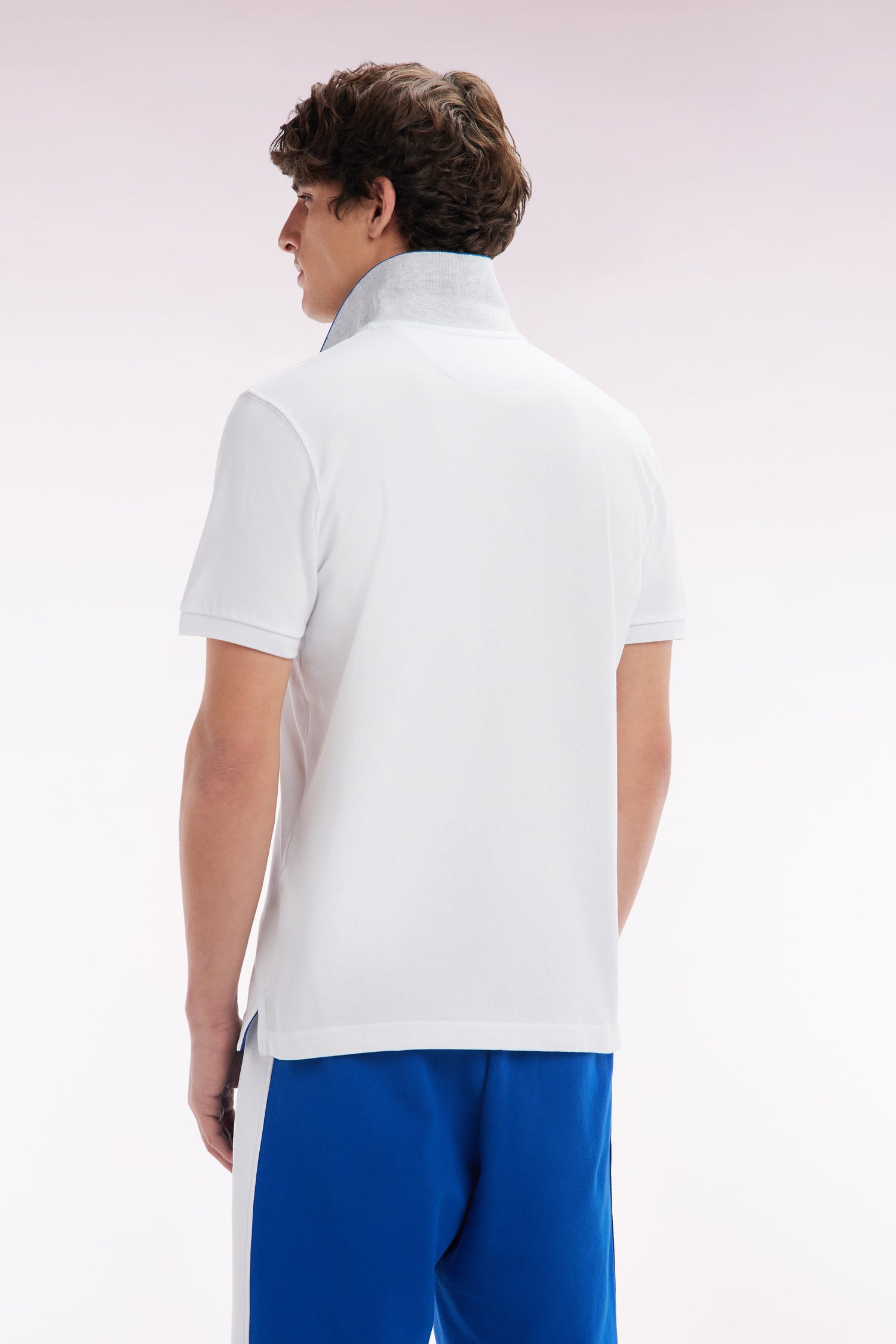 Polo à manches courtes en coton blanc col bicolore jacquard Eden Park coupe droite