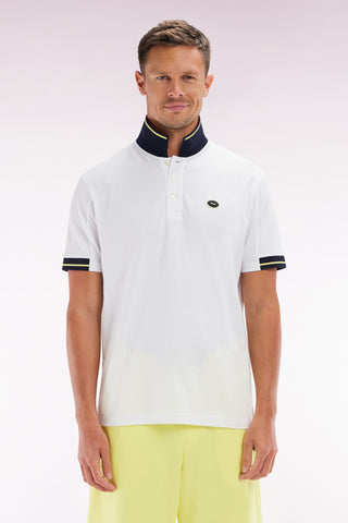 Relaxed-fit short-sleeved polo shirt in yellow cotton with colorful accents