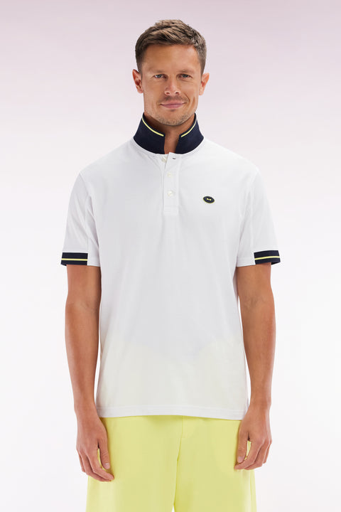 Relaxed-fit short-sleeved polo shirt in yellow cotton with colorful accents - Image 1