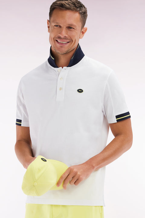 Relaxed-fit short-sleeved polo shirt in yellow cotton with colorful accents - Image 3