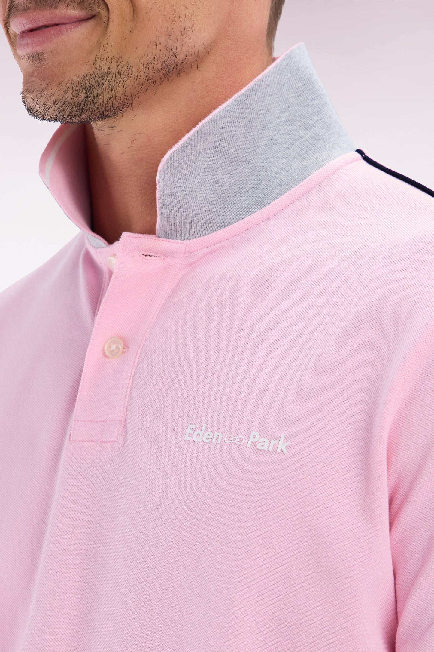 Polo à manches courtes uni en coton rose inscription Eden Park coupe décontractée