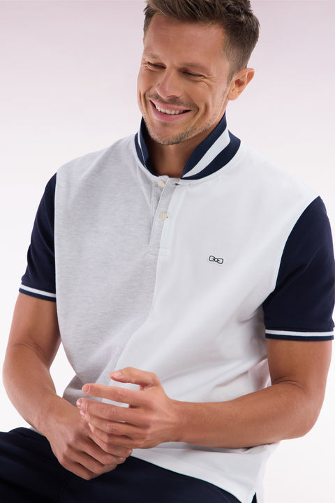 Relaxed-fit two-tone grey and white short-sleeved cotton polo shirt - Image 3