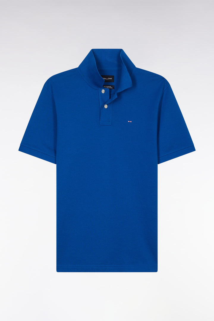 Polo à manches courtes uni en coton Pima bleu foncé coupe droite