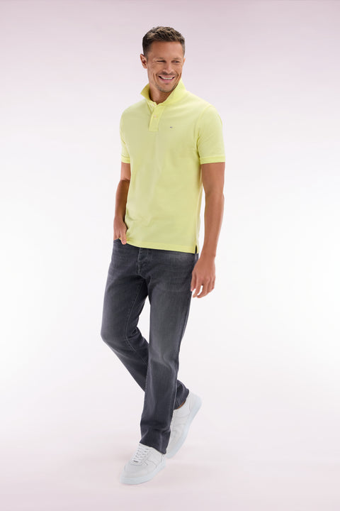 Straight-fit short-sleeved polo shirt in yellow Pima cotton - Image 3