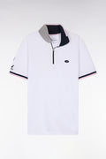 Polo à manches courtes en coton stretch blanc col zippé coupe ajustée