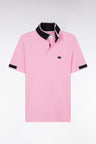 Straight-cut short-sleeved polo shirt in pink cotton with two-tone ribbed edges