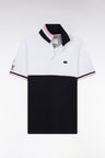 Straight-fit short-sleeved polo shirt in two-tone navy and white cotton piqué