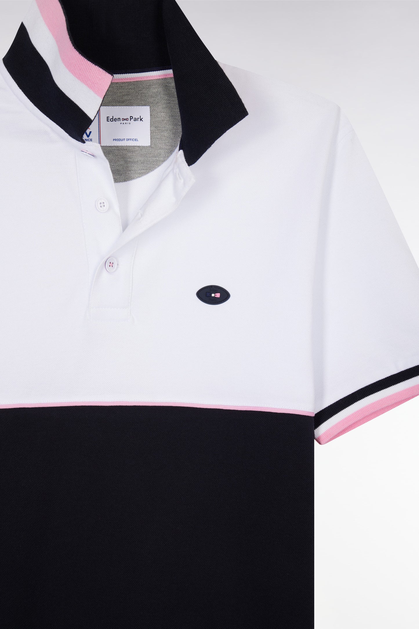 Straight-fit short-sleeved polo shirt in two-tone navy and white cotton piqué
