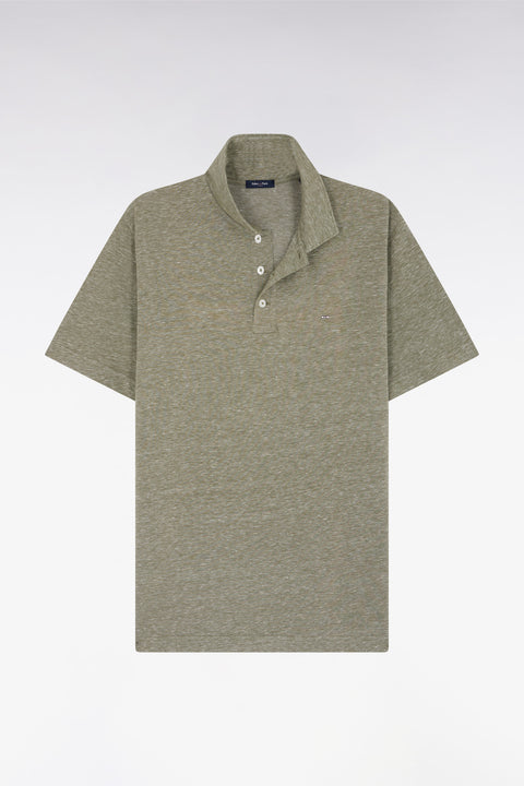 Straight-fit short-sleeved polo shirt in khaki cotton-linen blend - Image 2