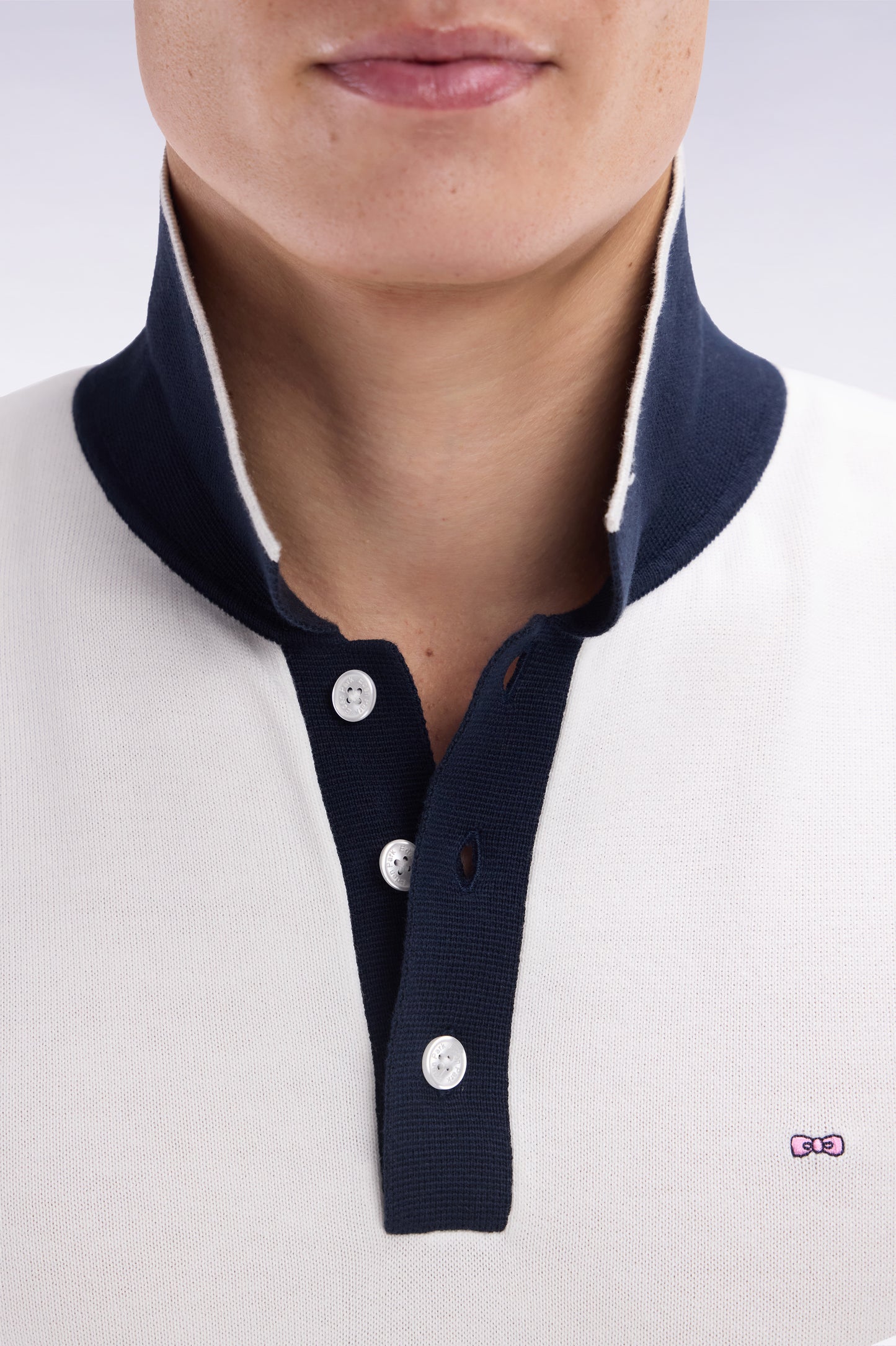 Straight-fit short-sleeved polo collar jumper in white cotton