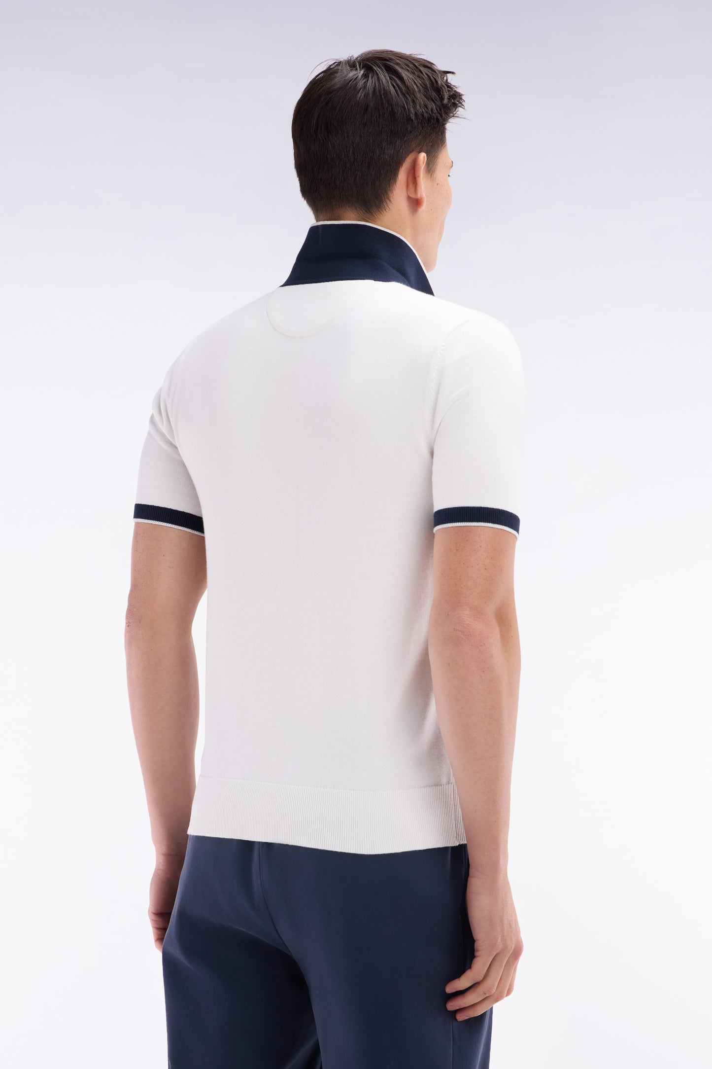 Straight-fit short-sleeved polo collar jumper in white cotton