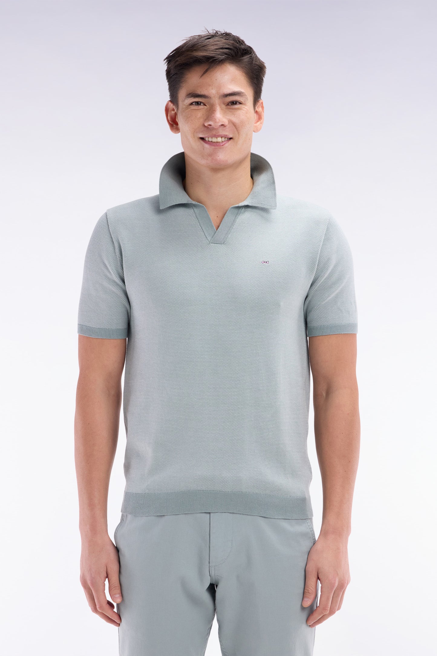 Straight-cut light grey cotton polo neck jumper