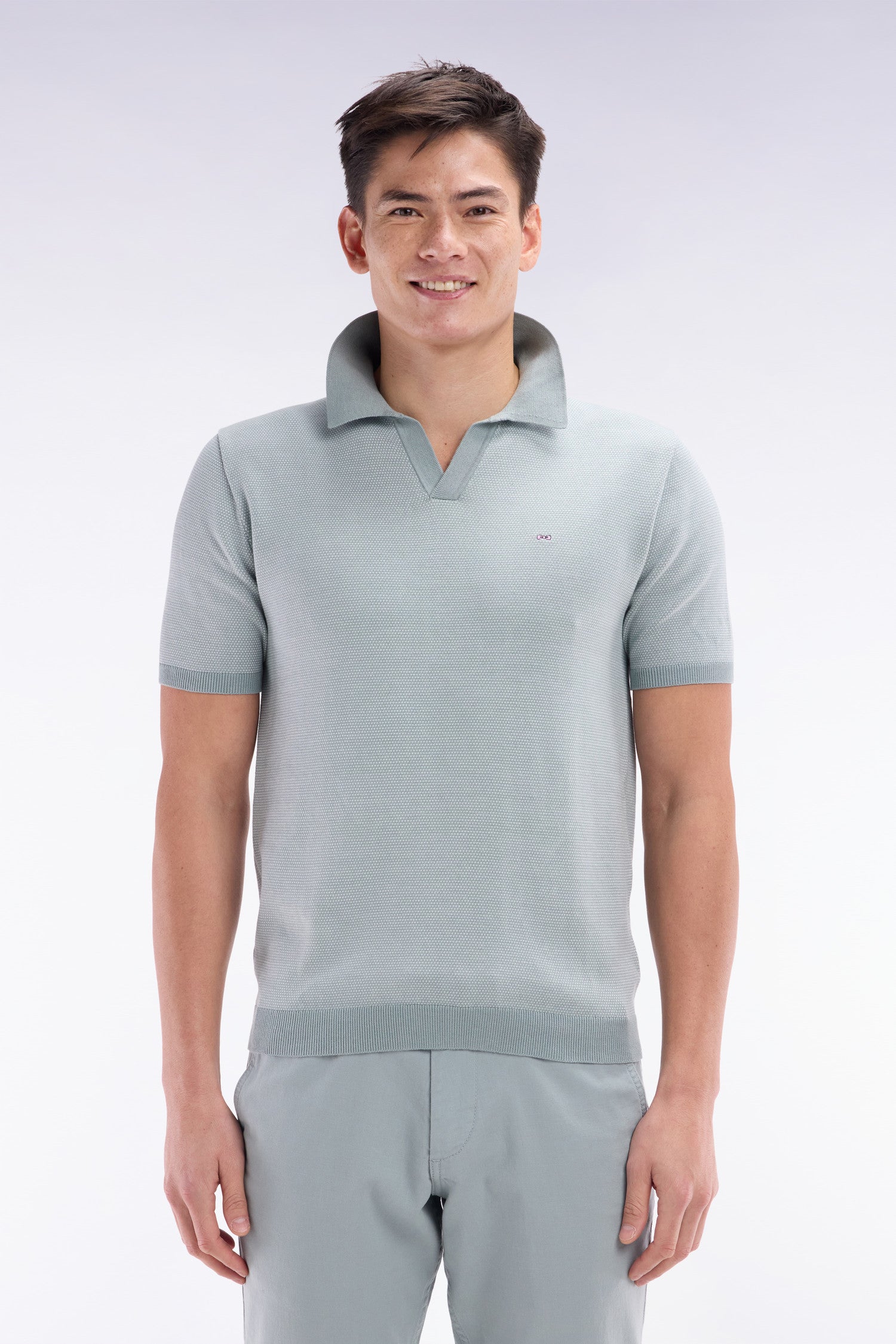 Pull col polo en coton gris clair coupe droite