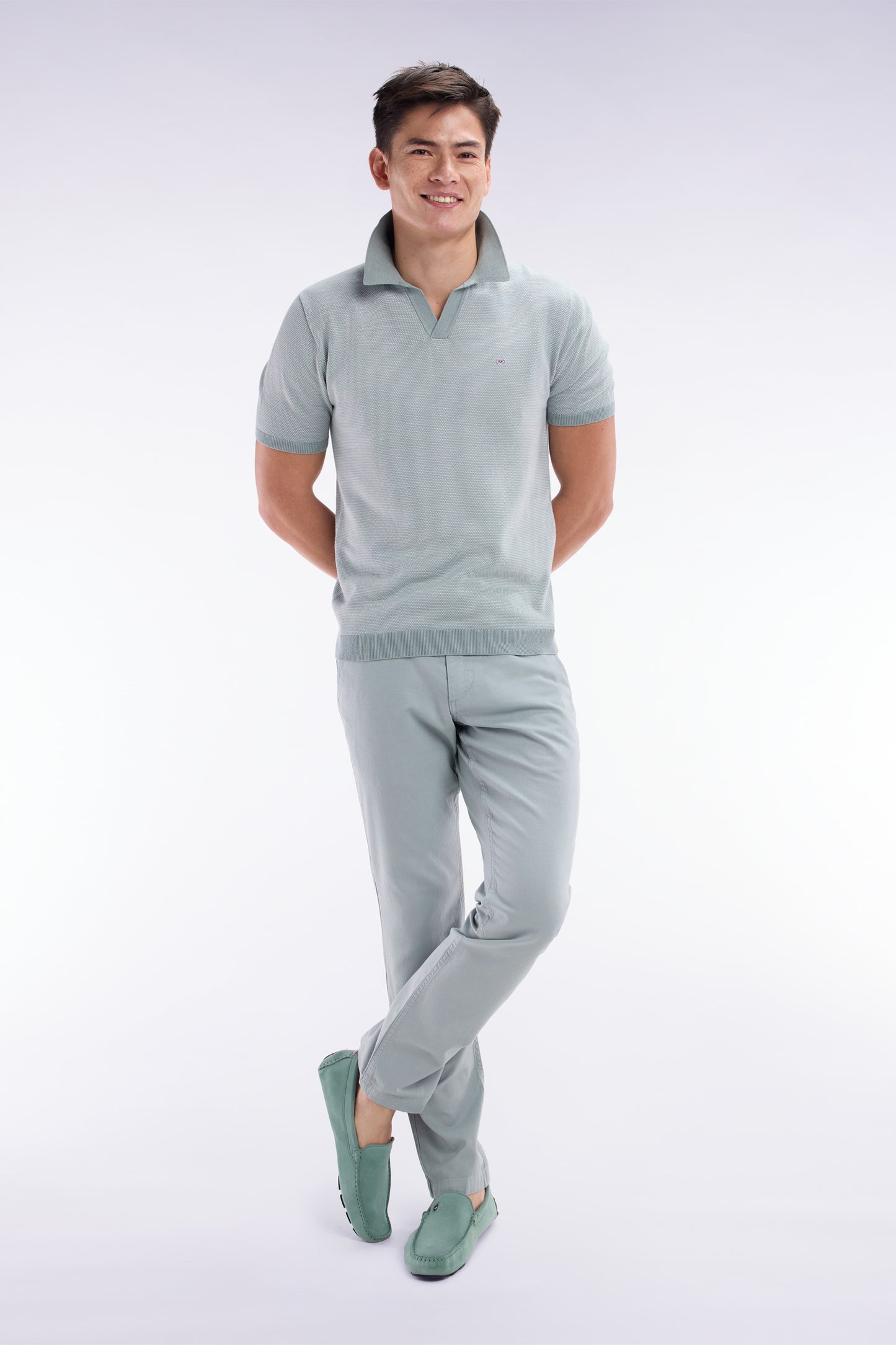 Straight-cut light grey cotton polo neck jumper