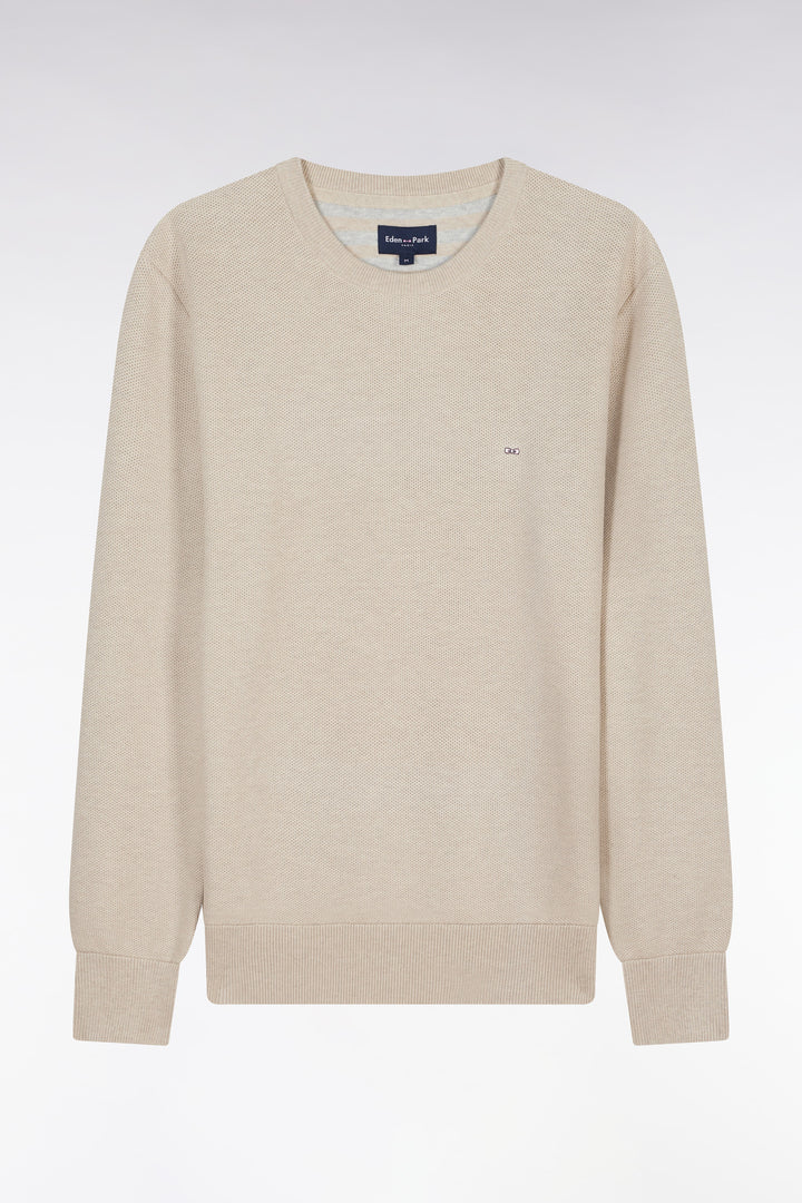 Pull col rond en coton nid d'abeille beige coupe droite