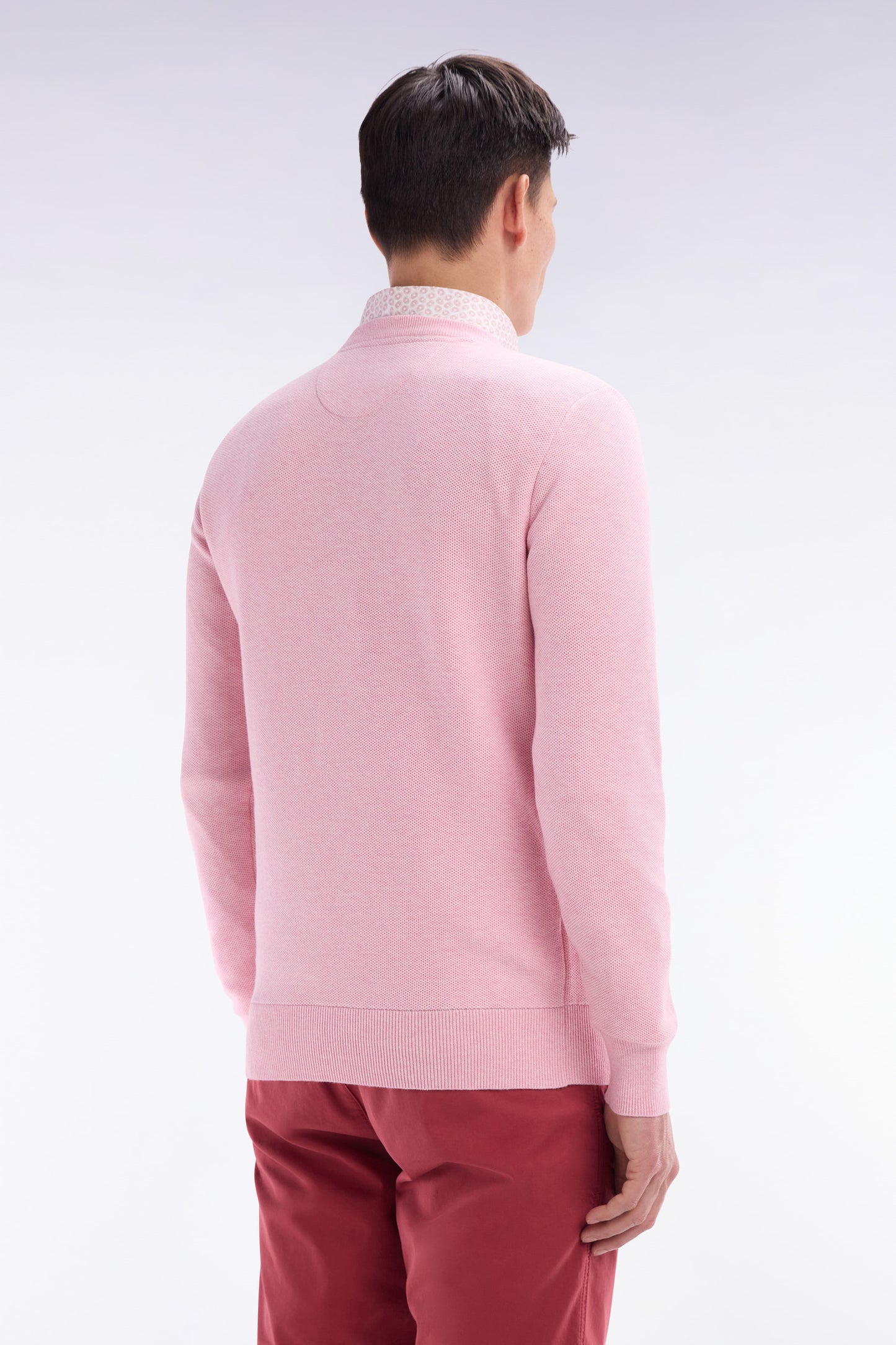 Pull col rond en coton nid d'abeille rose coupe droite