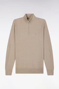 Pull col camionneur en coton nid d'abeille beige coupe droite