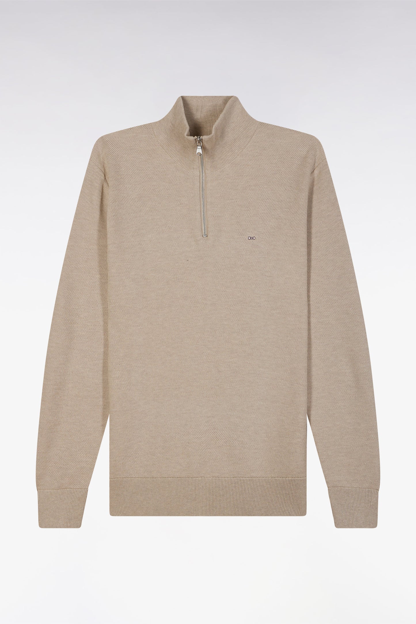 Straight-fit beige honeycomb cotton trucker collar jumper