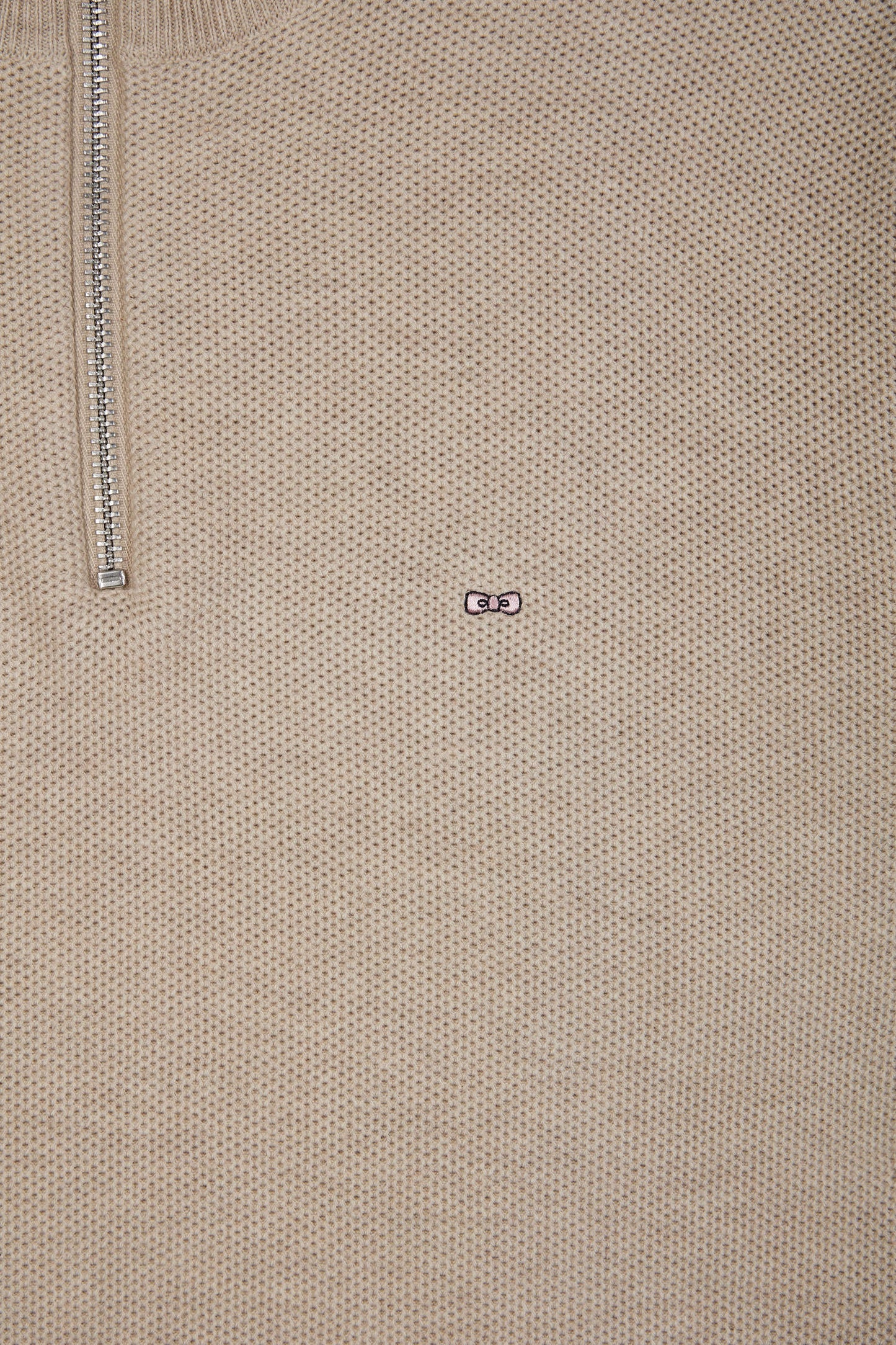 Straight-fit beige honeycomb cotton trucker collar jumper