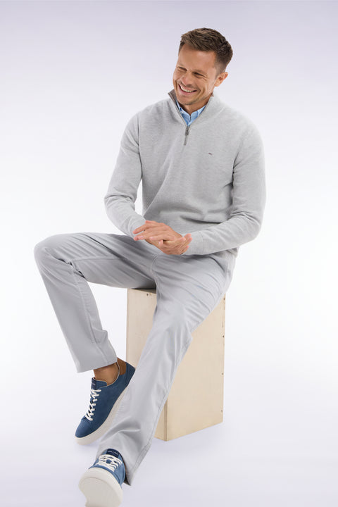 Straight-fit grey honeycomb cotton trucker collar jumper - Image 3