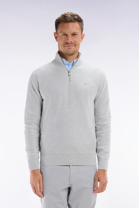 Straight-fit grey honeycomb cotton trucker collar jumper - Image 1