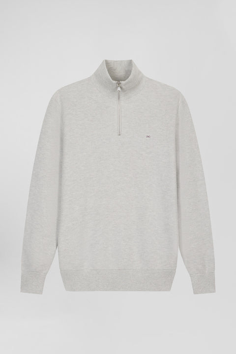 Straight-fit grey honeycomb cotton trucker collar jumper - Image 2