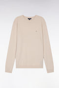 Pull col rond en coton et soie mélangés beige coupe droite