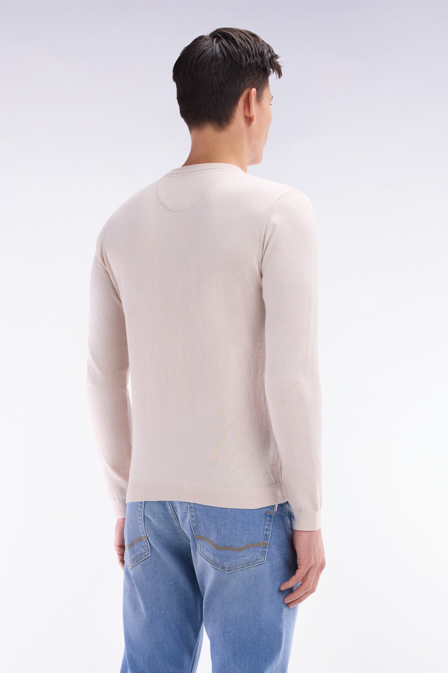 Pull col rond en coton et soie mélangés beige coupe droite