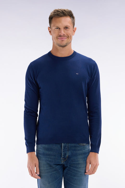 Straight-fit navy cotton-silk blend crewneck jumper - Image 1