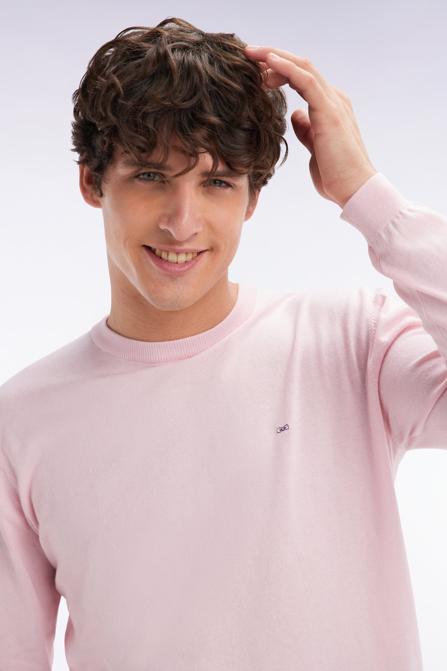 Straight-fit pink cotton-silk blend crewneck jumper