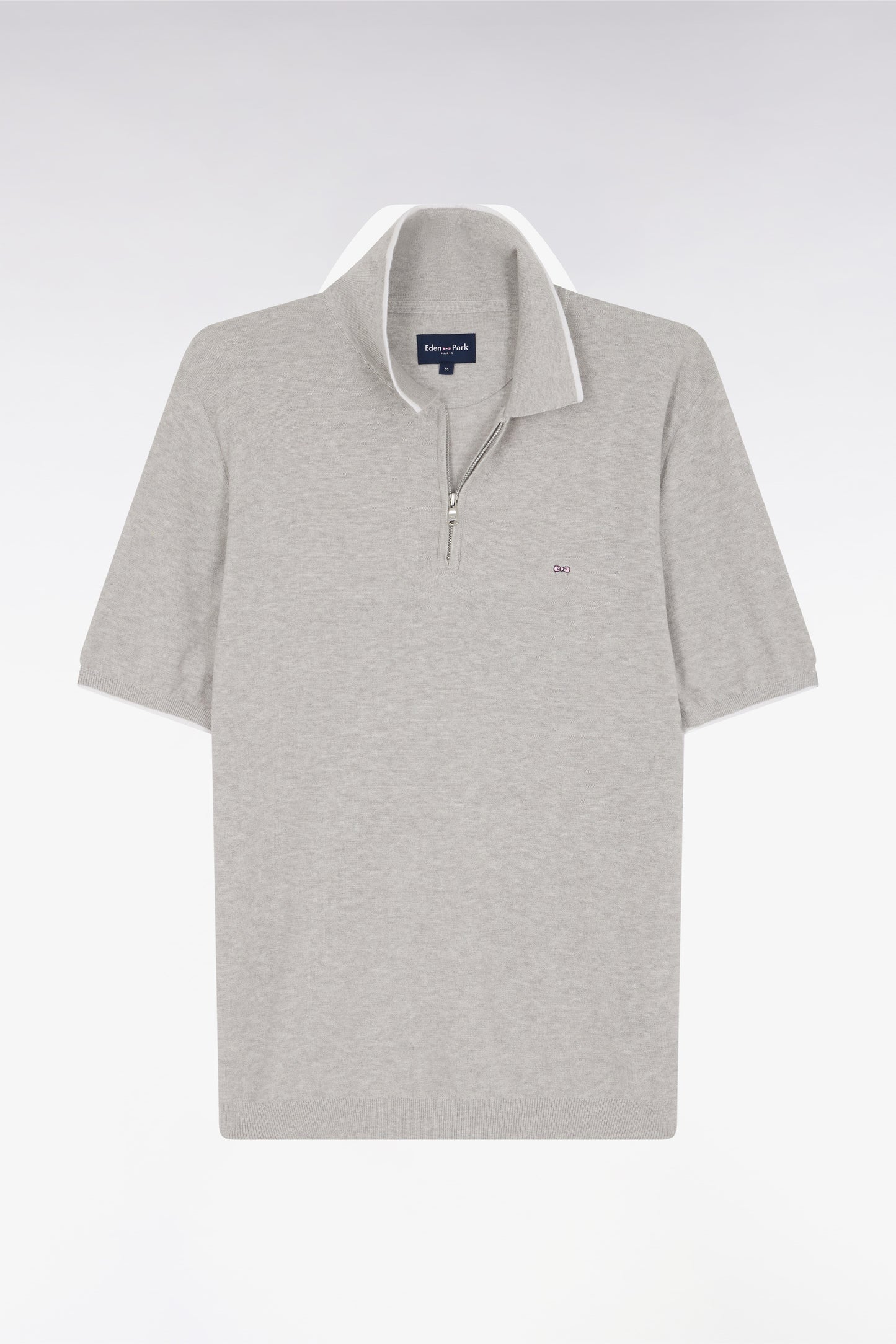 Straight-fit grey polo neck jumper in organic cotton and cashmere blend