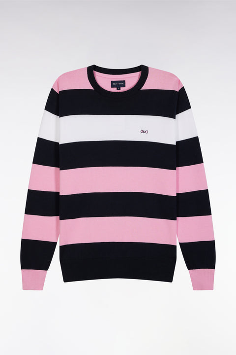 Round collar striped jumper in pink and white cotton - Image 2