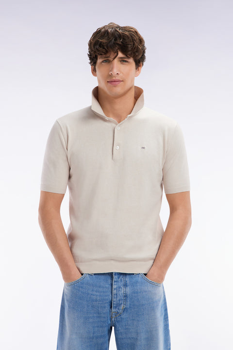 Straight-fit beige cotton-silk-blend polo neck jumper - Image 1