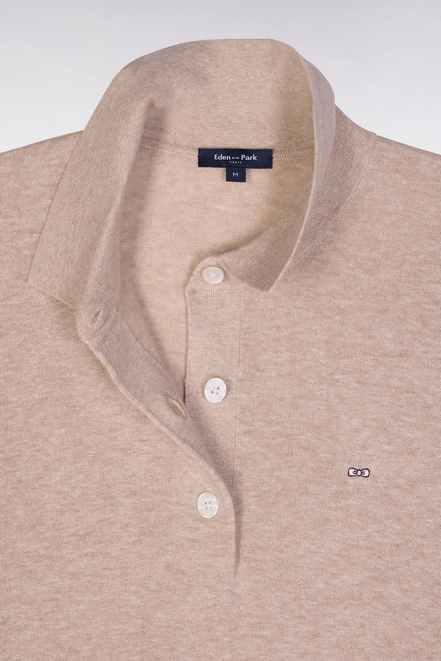 Pull manches courtes à col polo beige coupe droite