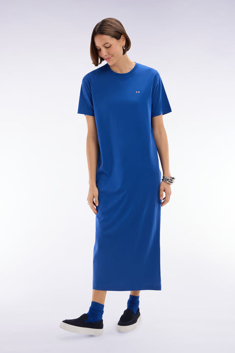 Blue Pima cotton T-shirt dress, straight cut - Image 1