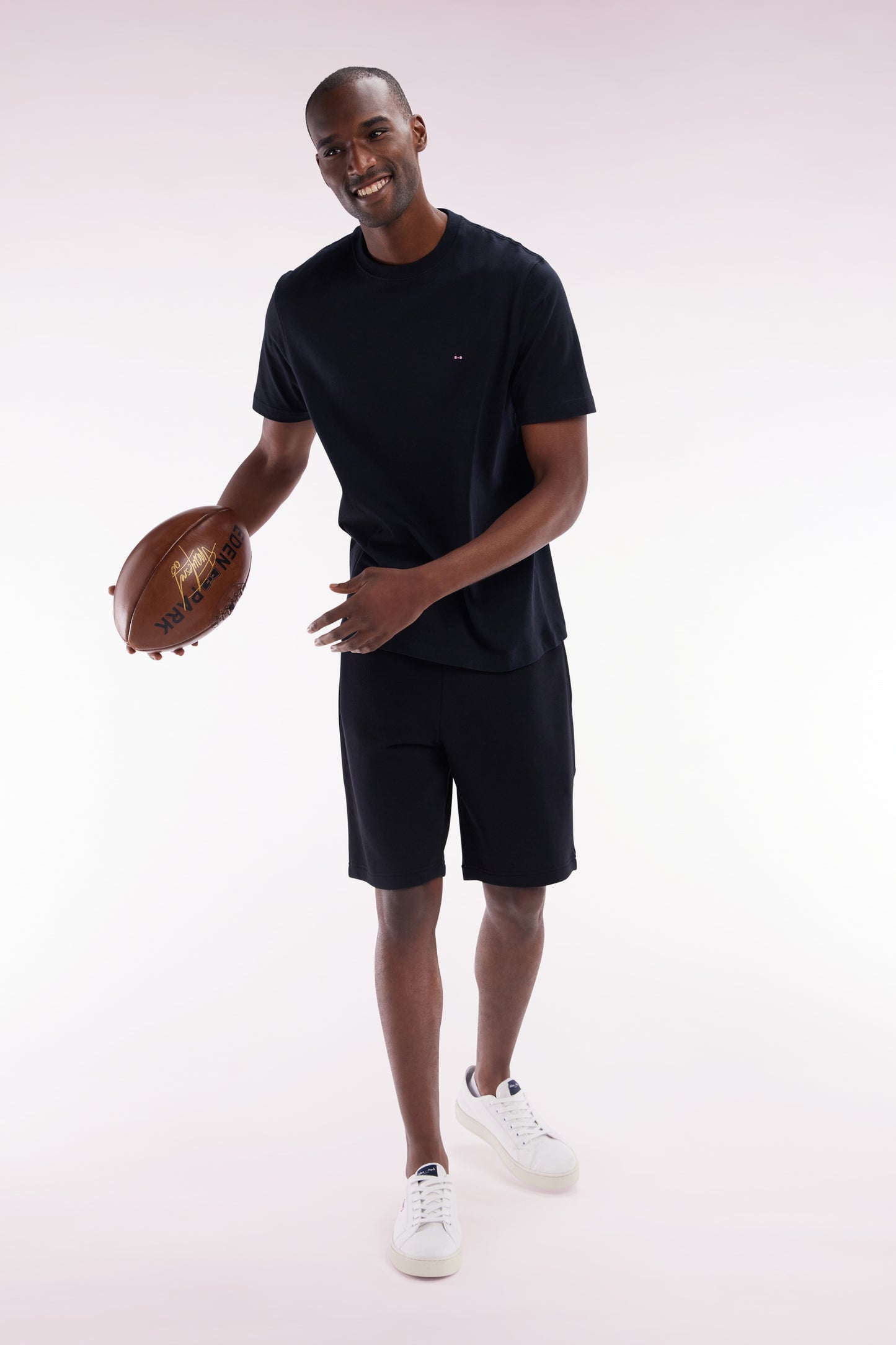 Straight-fit black cotton fleece shorts