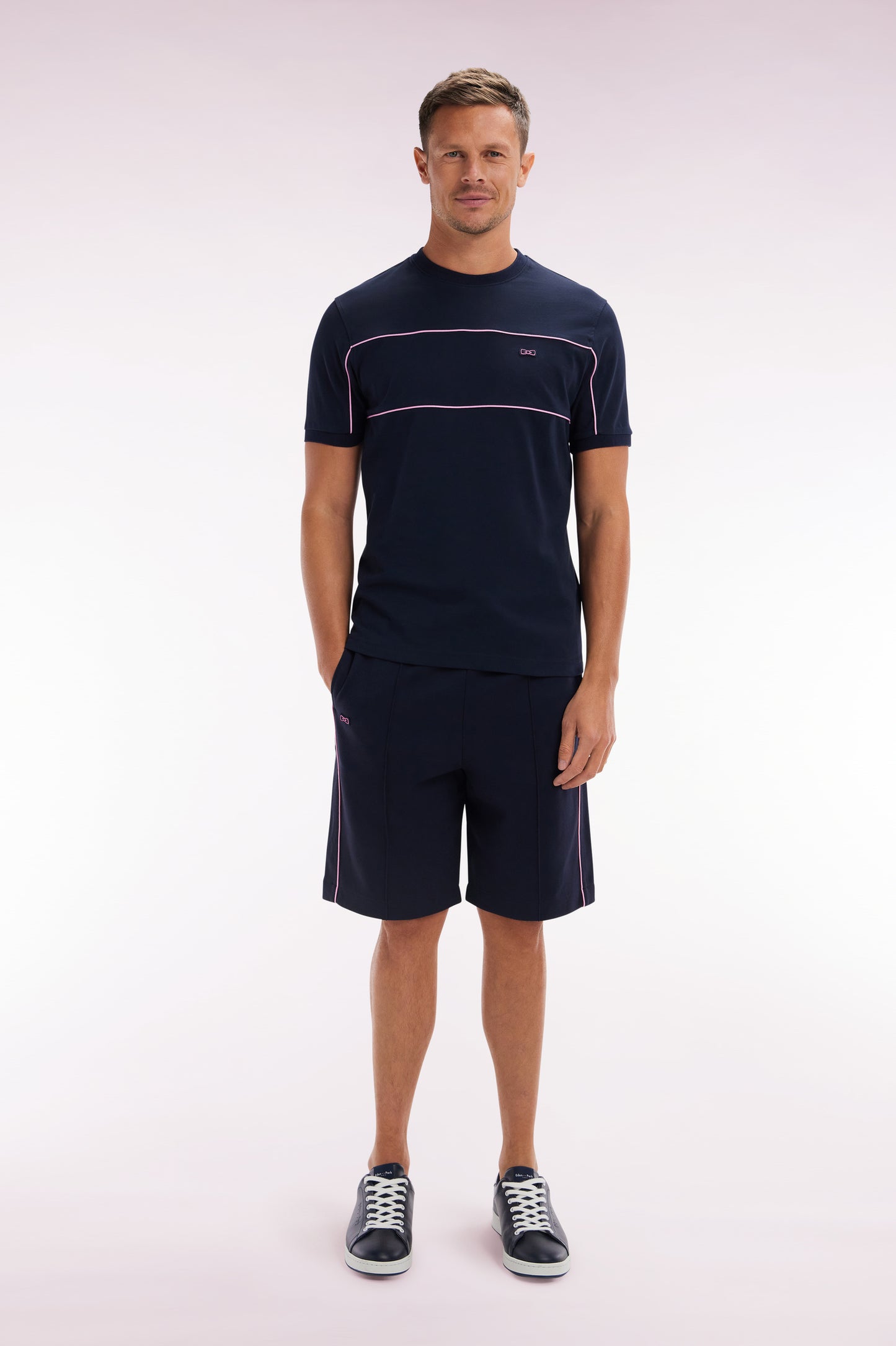 Short de jogging en coton interlock marine coupe droite